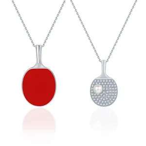 S925 Silber Tischtennis Schläger Halskette Paar Sport Anhänger Schmuck Geschenk Damen