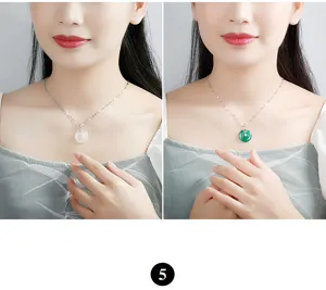 S925 Silber Friedensschnalle Halskette Weiß Grün Chalzedon Anhänger Chinesischer Stil