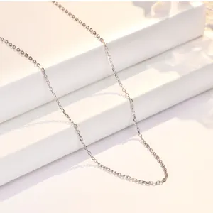 Detailed close up view of the elegant S925 sterling silver basic chain necklace accessory.