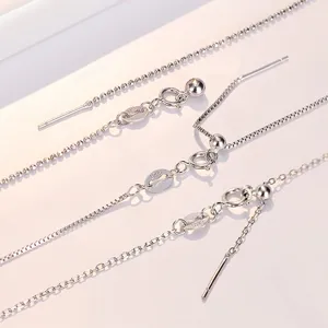 S925 sterling silver versatile adjustable necklace box chain sparkling bead jewelry accessory