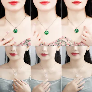 Chinesischer Stil 925 Silber Pingan Schnalle Anhänger Weiß Grün Chalcedon Anhänger Ohne Kette Für Damen Geschenk Eleganter Schmuck