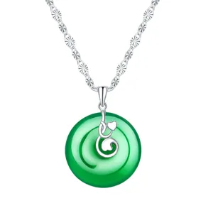 S925 Silber grüne Chalcedon Kette Damen Mode Schmuck Anhänger Geschenk Accessoire elegant
