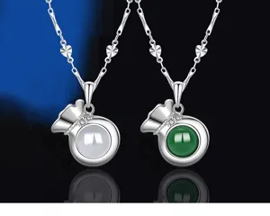 S925 sterling silver retro chalcedony lucky bag pendant necklace fashion jewelry for women
