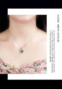 S925 sterling silver retro green chalcedony money bag pendant necklace, vintage jewelry.