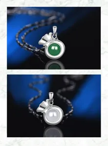 S925 sterling silver lucky bag pendant necklace with green and white chalcedony details.