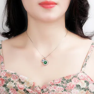 S925 silver vintage green agate jade money bag pendant necklace for women fashion jewelry