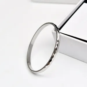Silver faceted titanium steel bangle minimalist sparkling geometric cuff bracelet.