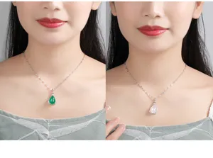 S925 Silber Tropfen Achat Kette Damen Schmuck Detail, elegante Jade Anhänger Halskette.