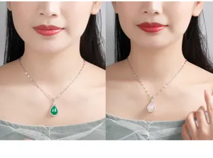 Detailansicht der stilvollen Wassertropfen Achat Kette, edler S925 Silber Schmuck für Damen.