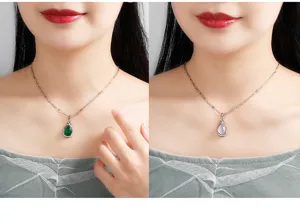 Exquisites Detail der edlen Tropfen Achat Anhänger Halskette mit glänzender S925 Silberfassung.
