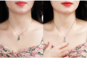 Elegante s925 Silber Tropfen Achat Halskette fur Damen modischer Jade Halsschmuck.