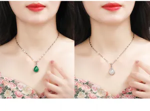 Elegante tropfenförmige Jade Halskette mit Silberkette für Damen elegante Modeschmuck.