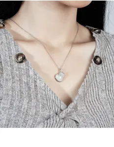 S925 sterling silver natural jade gourd pendant necklace for women retro clavicle chain jewelry