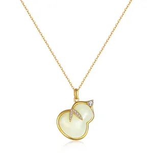 S925 Sterling Silver Natural Jade Gourd Pendant Necklace Elegant Women Choker Jewelry Gift