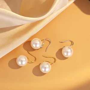 Elegante Perlenohrringe mit 925er Sterlingsilber Haken, klassische runde Perlen Damen neu.