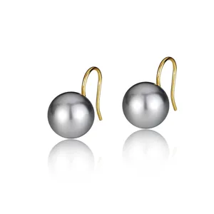 Klassische graue Perlen Ohrhaken mit 925 Silber vergoldeten Haken, elegantes Schmuckstück.