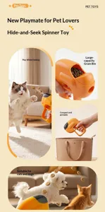 Dettaglio del lanciatore di dolcetti per animali, con grande contenitore e portatile.
