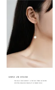 Elegante S925 Silber lange Perlen Ohrringe für Damen, minimalistischer Modeschmuck Stil.