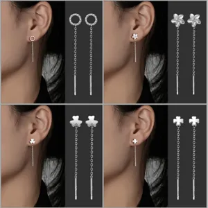 S999 Sterling Silber lange Quaste Ohrringe, minimalistisches Ketten-Design für den Alltag.