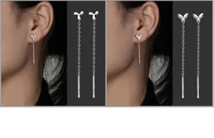 S999 Reines Silber Lange Quaste Ohrfäden Minimalistisch Alltag Dangle Ohrringe für Damen