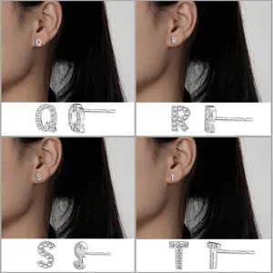 Silberne Strass verziert Buchstabe Q R S T Ohrstecker für Damen, minimalistischer Schmuck.