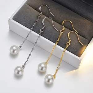 S925 Sterlingsilber Perle Ohrhänger Lange Kette Eleganter Schmuck für Damen Hauptbild