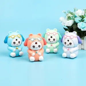 Cute cartoon dog pencil sharpener set with four colors, perfect school stationery for kids.