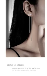 Elegante 925 Silber Quadratische Quaste Lange Kette Ohrringe Minimalistischer Damenschmuck