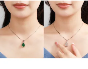 Achat Chalzedon Halskette Wassertropfen Anhänger s925 Sterling Silber Detailansicht.