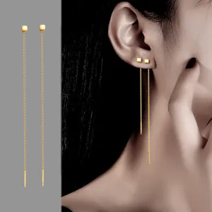 925 Silber kleine quadratische Quaste Kette Ohrringe lange minimalistischer Schmuck