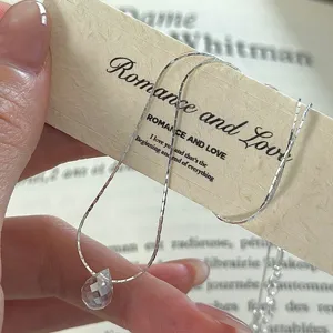 S925 Sterling Silver Tear Drop Glass Pendant Necklace For Women Retro INS Style Niche Design Clavicle Chain Jewelry Gift