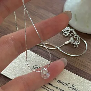 Dainty sterling silver crystal teardrop pendant necklace for women minimalist jewelry