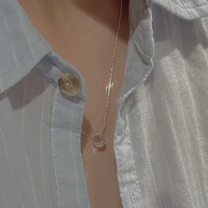 S925 sterling silver minimalist clear glass pendant clavicle necklace, Korean style chic jewelry.