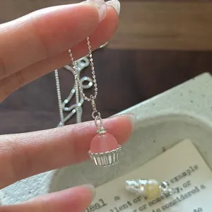 S925 Sterling Silver Cute Cake Pendant Necklace Minimalist Sweet Jewelry Detail View
