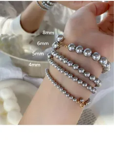 Graues Perlen Armband Set mehrsträngig 925 Silber Schmuck elegante Damen Accessoires