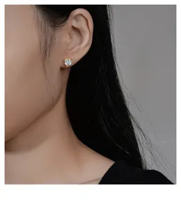 S925 Silber Drachenklaue Zirkon Ohrstecker minimalistischer runder Diamant Ohrring Schmuck