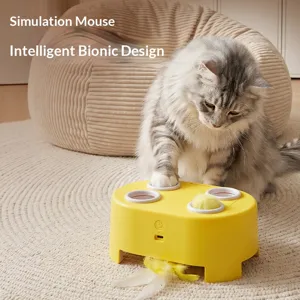 Interactive cheese cat toy with bionic mouse design and feather for pet entertainment.