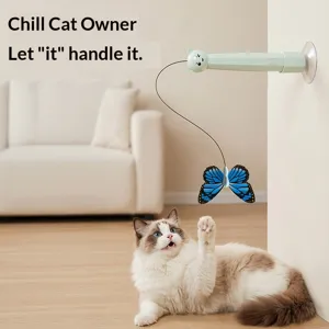 Electric suction cup butterfly cat toy, automatic interactive teaser for indoor pet cats.