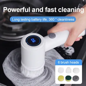 Wireless electric cleaning brush with 6 brush heads, powerful and fast for kitchen.