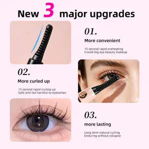 Portable electric heated eyelash curler, 15s fast preheating long lasting curling tool.