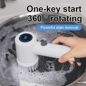 Cordless electric cleaning brush for kitchen and bathroom, powerful stain removal tool.