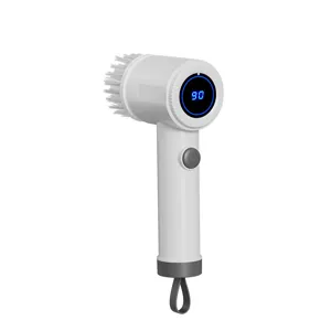Cordless electric cleaning brush handheld kitchen bathroom scrubber with LED display.