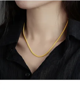 S925 Silber Mesh Kette Halskette, minimalistischer glänzender italienischer Schmuck für Damen Herren.