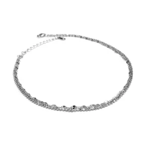 Silver double layer anklet with faceted beads chic design stylish foot jewelry for women