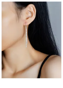 Boucles d'oreilles longues et scintillantes en argent sterling S925, double couche fine.