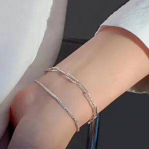 Pulsera de doble capa plata clip cadena brillante minimalista elegante joya de muñeca diaria