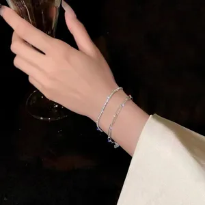 Pulsera de doble capa de plata esterlina 925 clip de papel cadena estrellada joyas