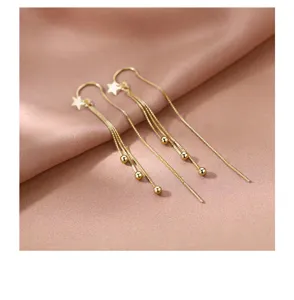 Élégantes boucles d'oreilles longues glands étoile en argent S925 pour femmes, bijoux.