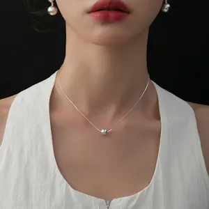 Minimalistische s925 Sterlingsilber Einzelperle Halskette, elegante Damen Kette.