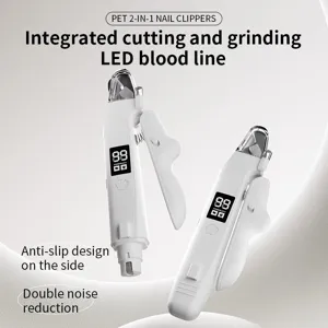 Pet Electric Nail Clipper And Grinder 2 In 1 Cat And Dog Nail Trimmer With LED Light Digital Display USB Rechargeable Grooming Tool